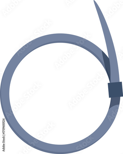 Grey cable tie forming a closed circle, effectively binding and organizing wires or cables