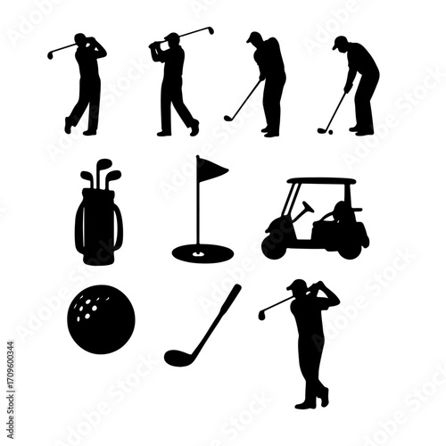 set of golf players silhouettes