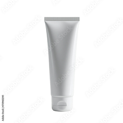 a sleek white cosmetic tube standing upright