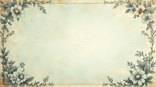 Vintage Floral Border with Soft Pastel Background for Elegant Invitations