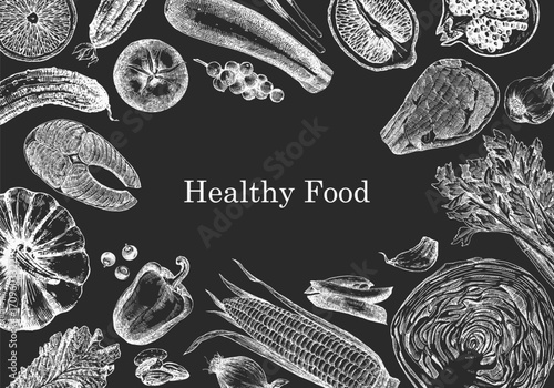 Healthy Food. Hand-drawn illustration of Food. Ink. Vector	