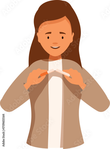 Happy woman breaking a cigarette and quitting smoking, promoting healthy lifestyle and lung cancer awareness
