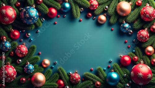 Decor made from Christmas and New Year paraphernalia in the form of tree ornaments and branches. 