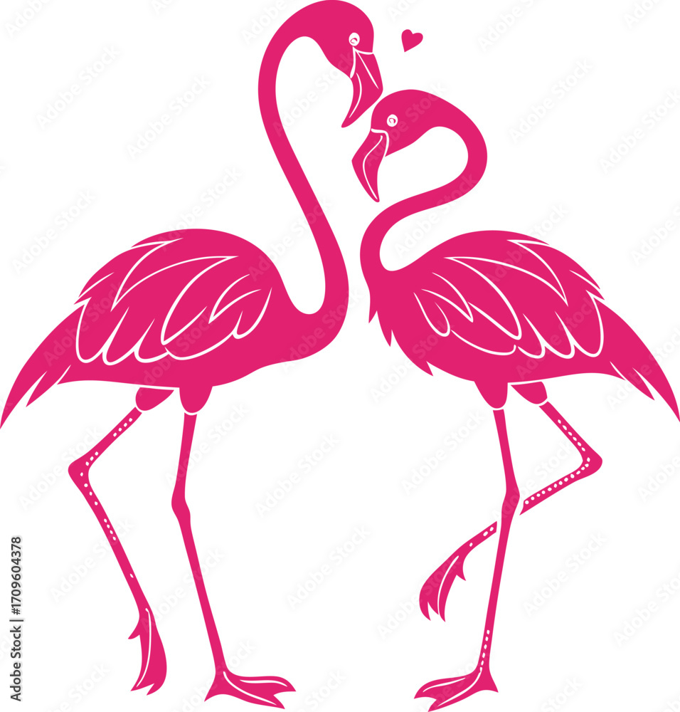 Obraz premium Pink Flamingo Love Vector illustration Silhouette. Pink flamingo on white background.