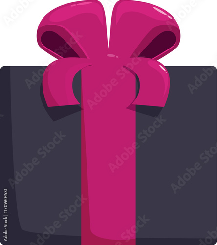 Black gift box wrapped with a shiny pink ribbon represents a stylish and elegant present for a special occasion