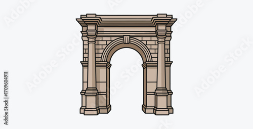 Classical Stone Archway Illustration: Elegant, Architectural Design,  Neutral Tones, Isolated Background.