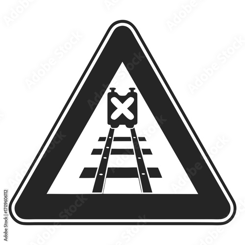 Obraz na plátně Warning Sign For Railroad Crossing With Gates And Tracks traffic sign railway