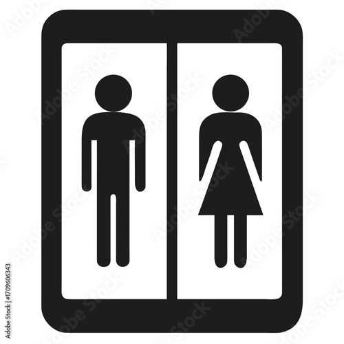 Black icons of male and female figures within a rounded frame restroom sign toilet sign