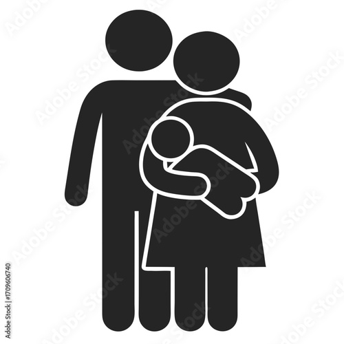 Family icon with father mother and baby on black background symbol people