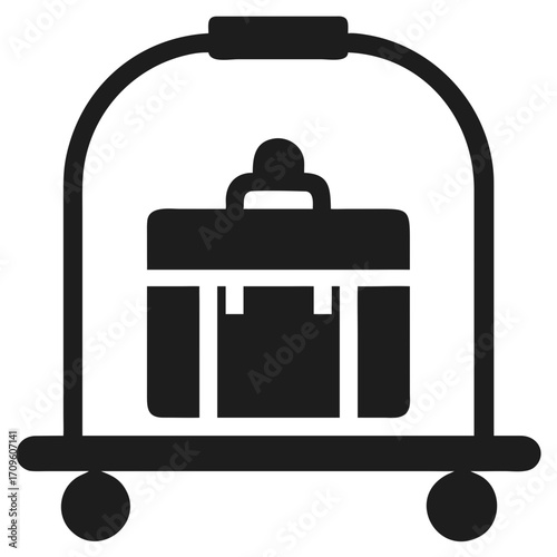 Icon of a Luggage Cart with a Suitcase on a Black Background trolley