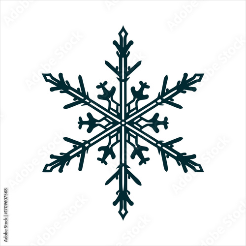 Intricate Snowflake Design on White Background Winter Solstice Snowflake with intricate geometric symmetry in frosty silver
