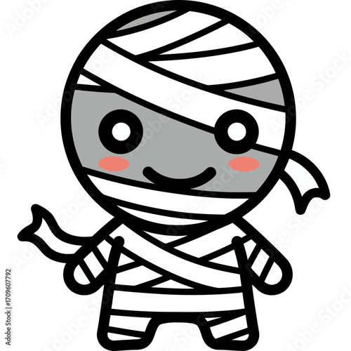 Cartoon Mummy Character with Bandages and Rosy Cheeks.