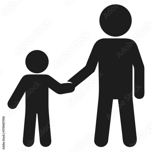 Silhouette of adult and child holding hands on black background family
