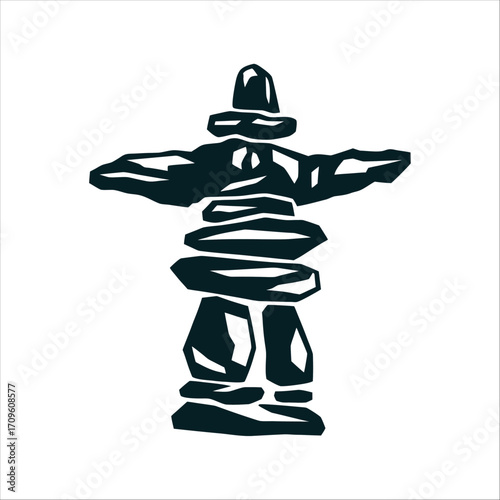 Nunavut Day Inuksuk stone figure with balanced arms guidance in arctic white