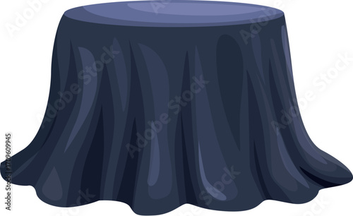 Round table draped in a luxurious, dark blue tablecloth, creating an atmosphere of elegance and mystery