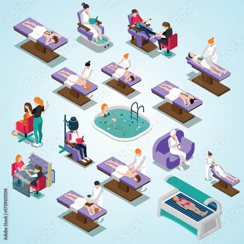 Isometric Wellness and Relaxation Center Spa Services Treatments Illustration