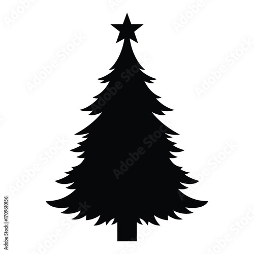 Silhouette of a decorated christmas tree with star topper festive holiday icon silhouette