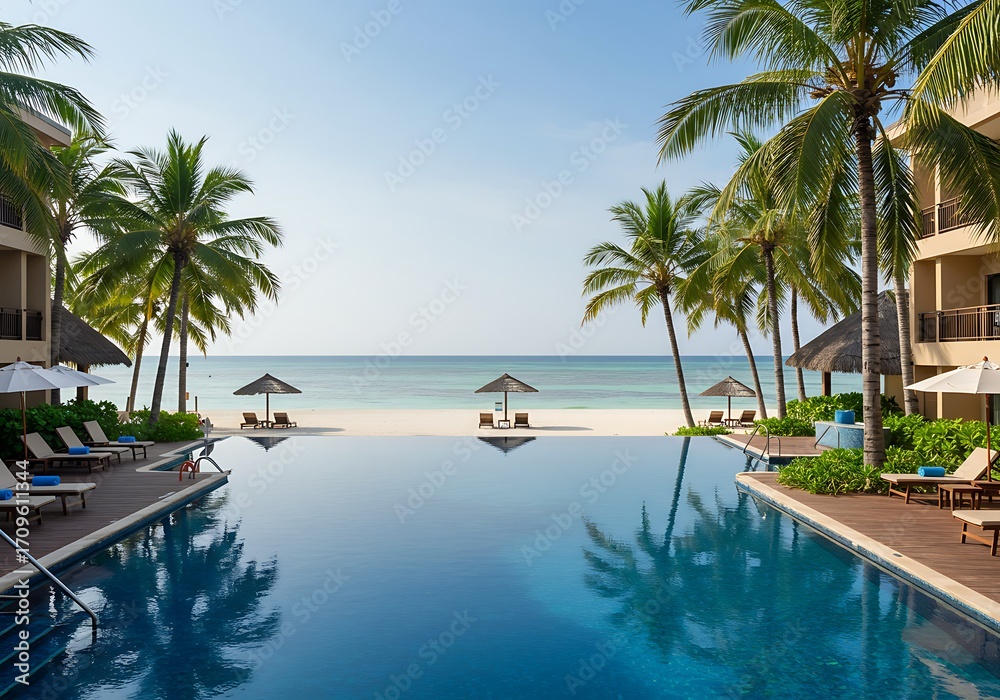 Fototapeta premium Infinity pool at tropical resort