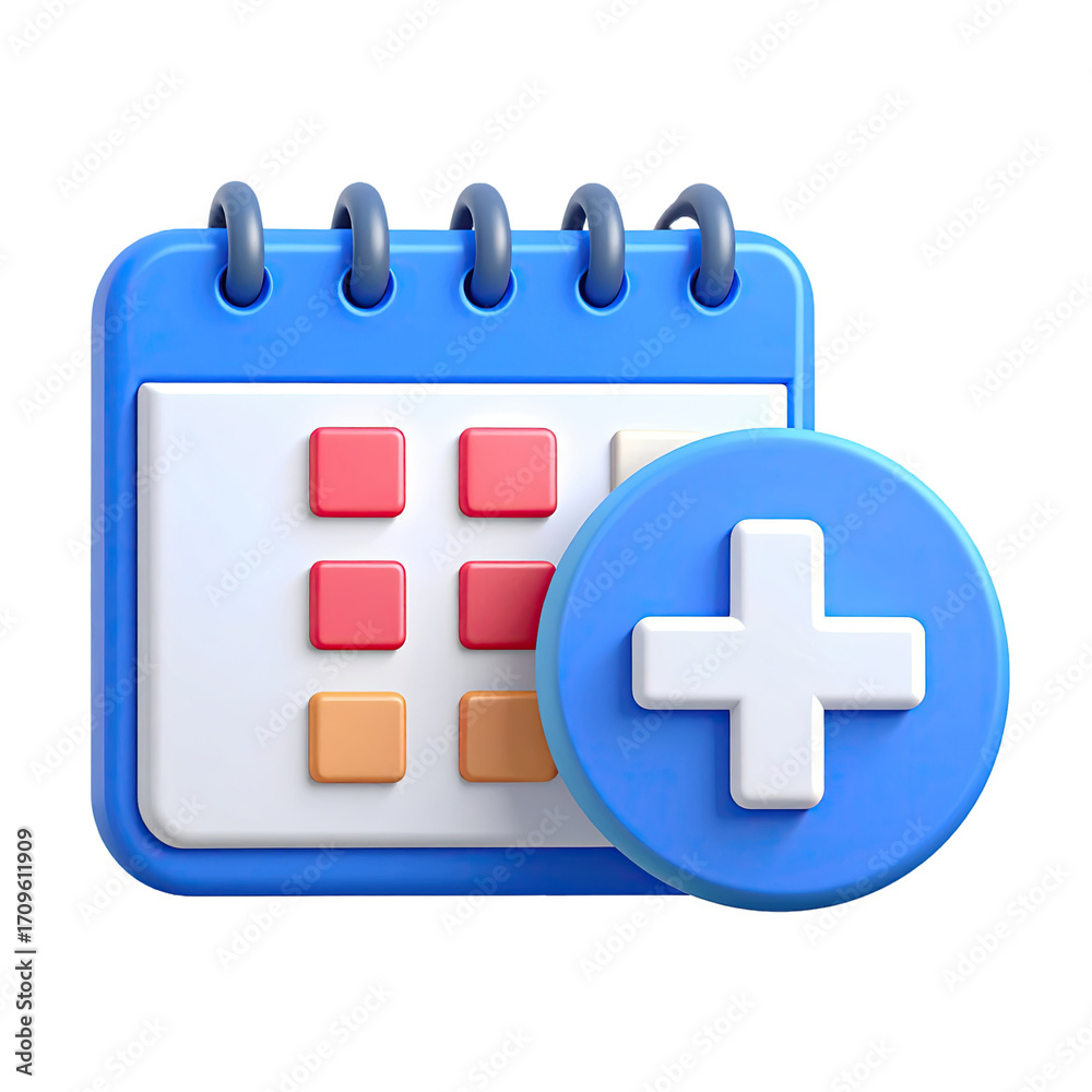 Obraz premium Calendar icon with medical cross symbol representing healthcare appointment schedule reminder and hospital service isolated on white background