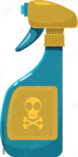 Blue spray bottle with poison symbol presenting potential health hazard, emphasizing caution in handling dangerous substances