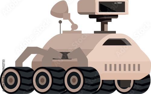 Self driving exploration vehicle traversing alien landscape, gathering data with advanced technology