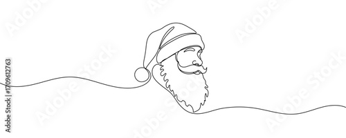 Continuous one line drawing of Christmas Santa Claus, Santa Claus hat, single line art element, Minimalist One Line Santa Claus Drawing Christmas. Editable stroke