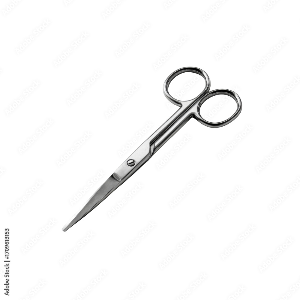 Obraz premium Close-up of Sharp, Polished Stainless Steel Scissors Isolated on Black Background