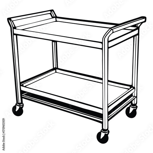 Black and White Two- Tiered Utility Cart on Wheels