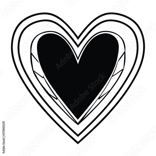 Stylized Black Heart with Concentric Outlines love