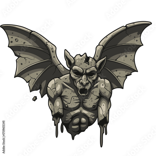Gothic Winged Gargoyle Creature Illustration for Haunted Castle or Fantasy Art
