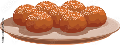 Delicious, golden brown buns sit on a plate, topped with a sprinkle of sugar, ready to be enjoyed