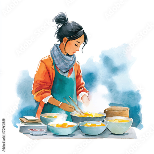 dolpunk_a_cute_A_street_vendor_preparing_steaming_bowls_of_no_8d5077fc-41fd-429b-a094-1918cb8b77a7_0