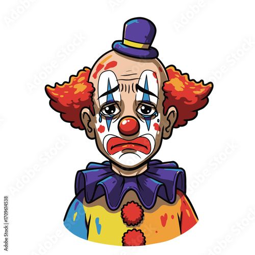 Creepy scary clown face with evil makeup and red nose for Halloween horror theme and circus nightmare art