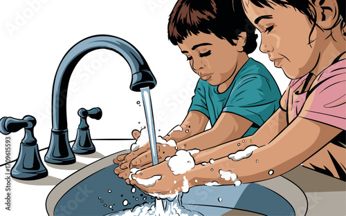 Global handwashing day vector illustration on white background featuring hand wash