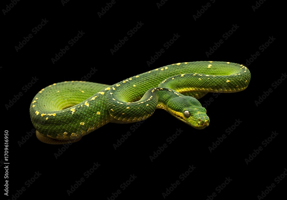 Fototapeta premium Green Tree Python, Reptile, Snake, Isolated on Black