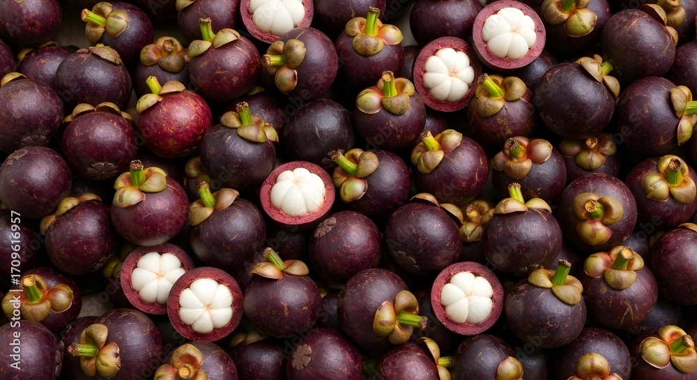 Fototapeta premium Ripe Mangosteen fruits with purple peels
