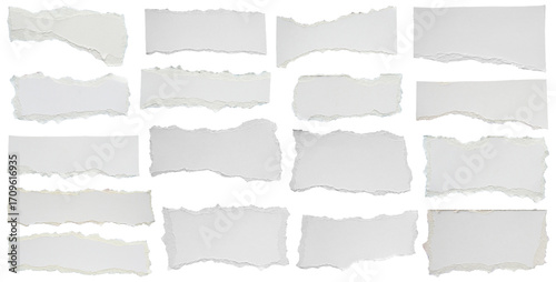 Tableau sur toile White ripped paper torn edges strips set isolated on black background