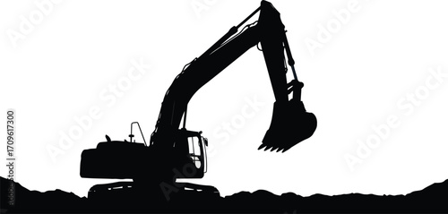 Silhouette excavator construction machine digging earth industrial heavy equipment vector