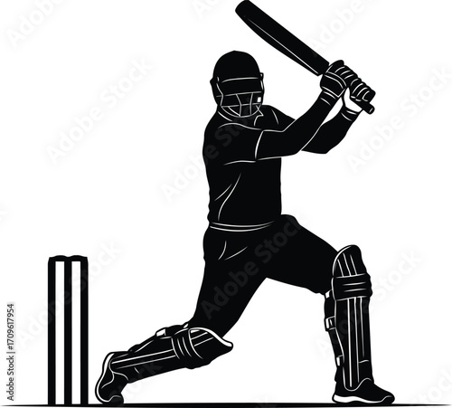 Cricket player silhouette batting action sport silhouette vector