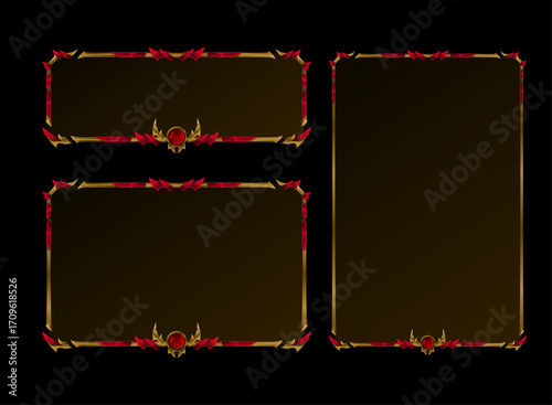 Set of Golden Frame and Diamond Border Fantasy Medieval Game UI Board Templates in Various Sizes for RPG and Adventure Design Assets