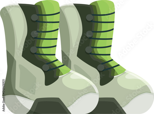 Green and gray hiking boots, prepared for a journey in nature