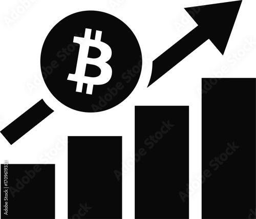 Bitcoin Cryptocurrency Growth Chart with Magnifying Glass Icon finance investment