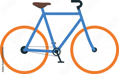 Blue Bicycle With Orange Wheels And Brown Seat On White Background bike cycling