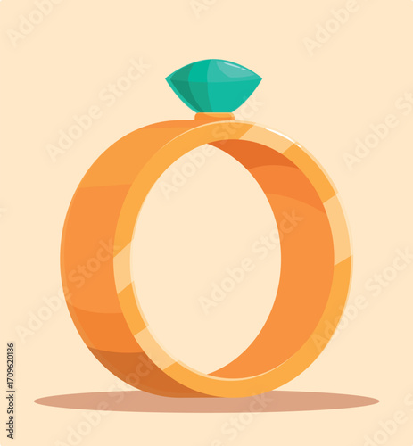 Golden ring with emerald gemstone shining brightly, symbolizing commitment and everlasting love