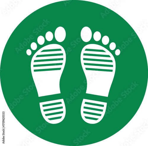 Green circle icon feet footprints social distancing sign safety vector