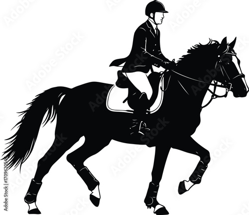Equestrian silhouette rider on black horse galloping graceful sport vector