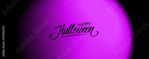 Happy Halloween. Hand lettering greetings with blurred purple moon. Vector illustration.	