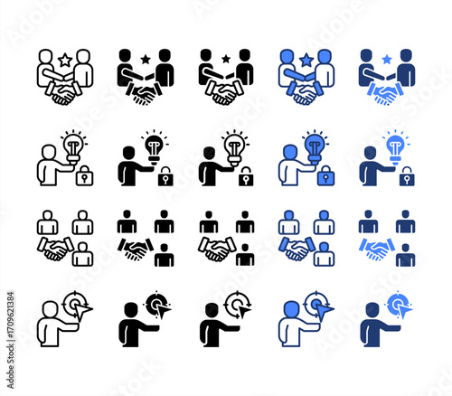 Partnership, Intellectual planning,Cooperative, Goal achievement, multiple style icon set.