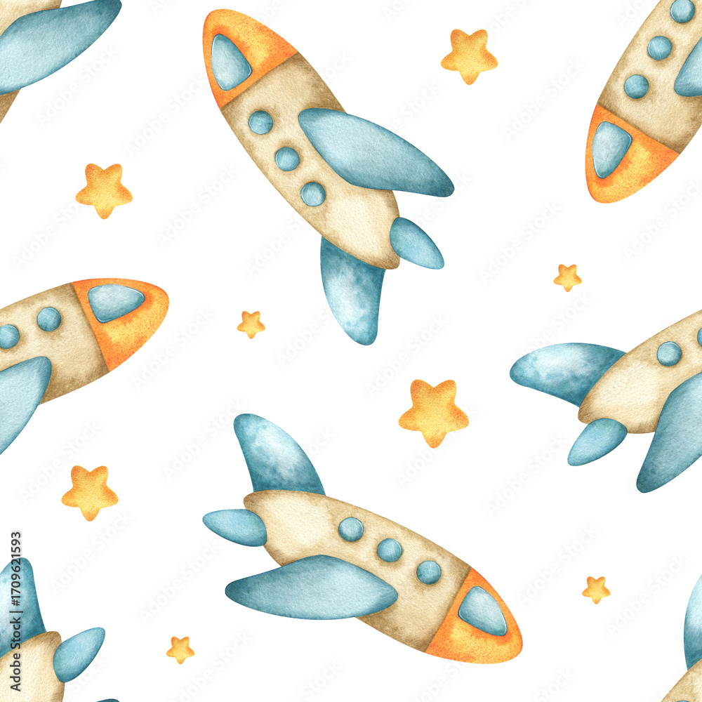 Childish airplane jets and stars
