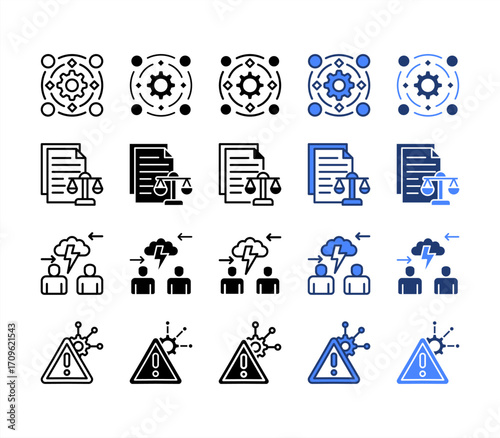 Synergy, Legal document, Conflict of interest, Risk management, multiple style icon set.